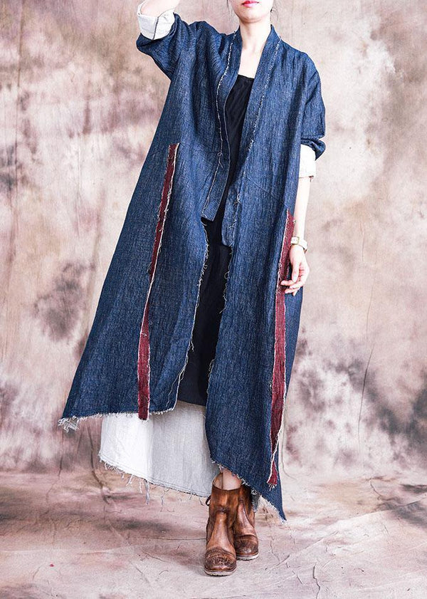 vintage oversize Coats fall outwear blue patchwork asymmetric coats