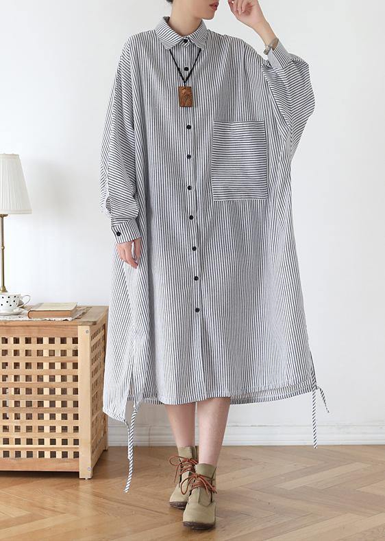 Chic white striped outfit lapel Batwing Sleeve Art fall  Dress
