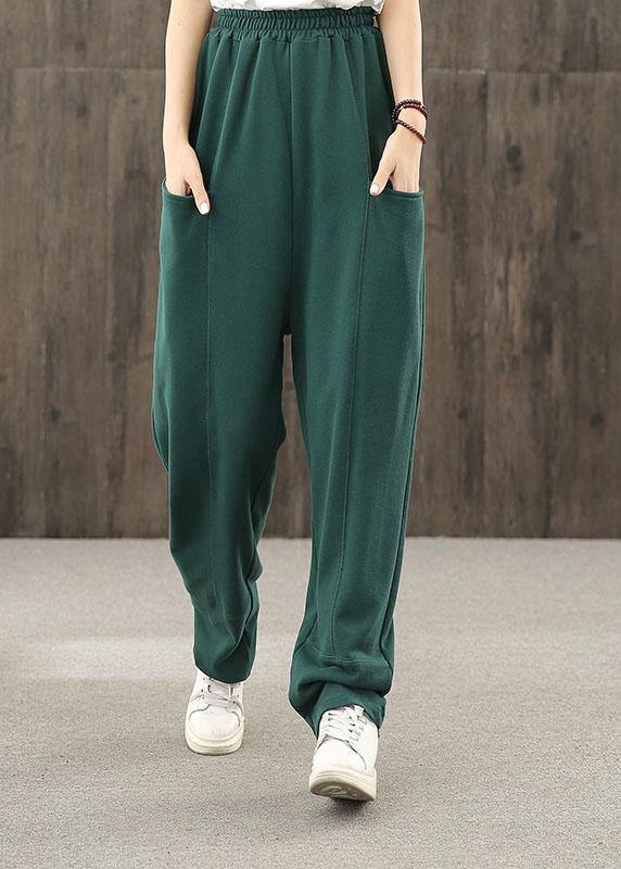 2021 autumn big pocket elastic waist green casual pants