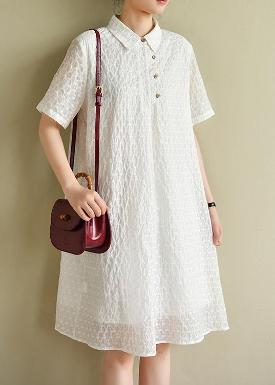 Chic lapel summer quilting dresses Inspiration white dotted Dress