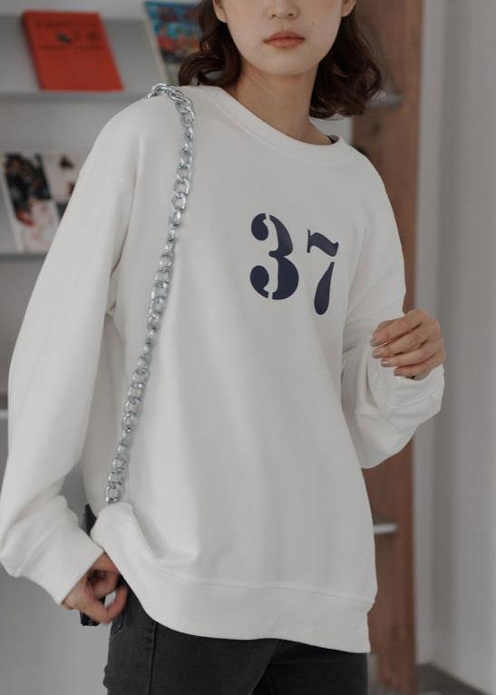 Art white cotton shirts alphabet prints Plus Size Clothing fall shirt
