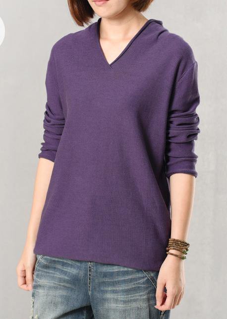 For Work v neck wild sweater casual solid color sweaters purple