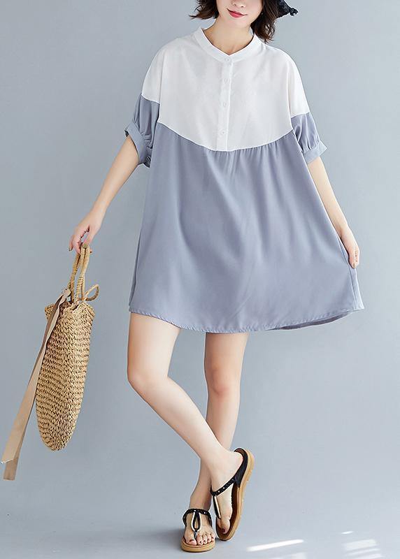 Chic o neck patchwork chiffon dresses Indian Fashion Ideas gray blue Dress Summer