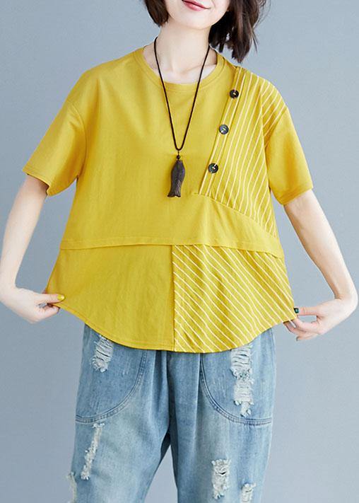 Women o neck patchwork cotton blouses for women yellow top summer