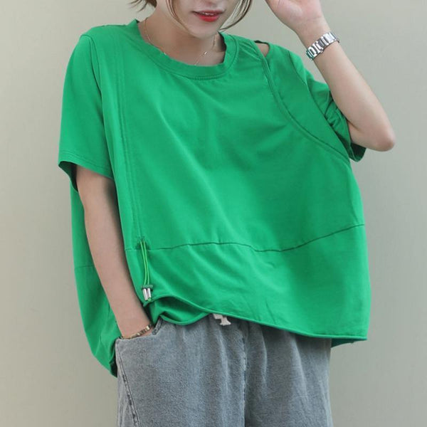 Style green cotton clothes For Women o neck baggy cotton shirt