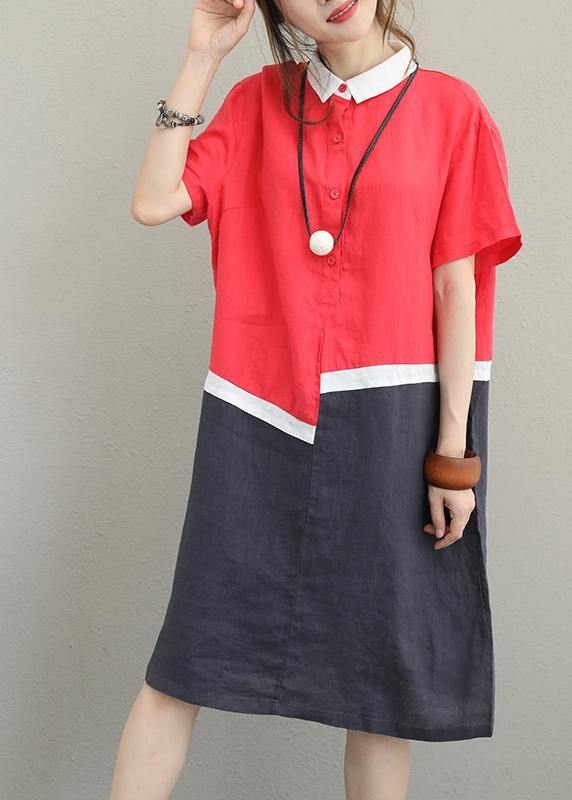 diy lapel patchwork linen Robes Christmas Gifts red Dress