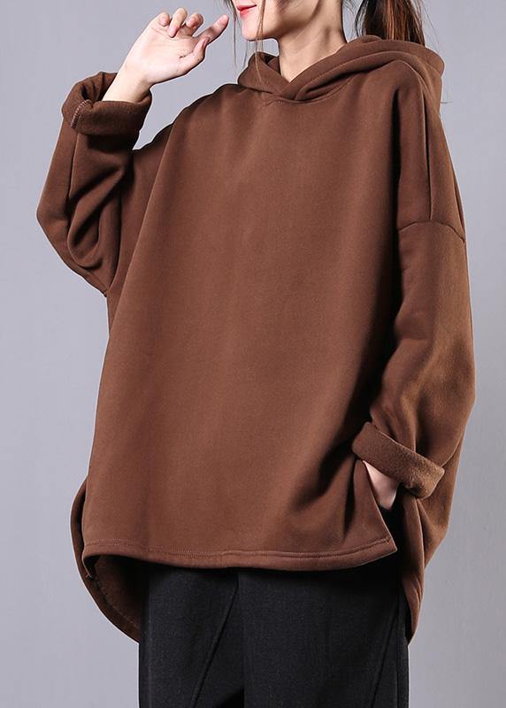 Style chocolate cotton clothes For Women hooded low high design baggy blouses