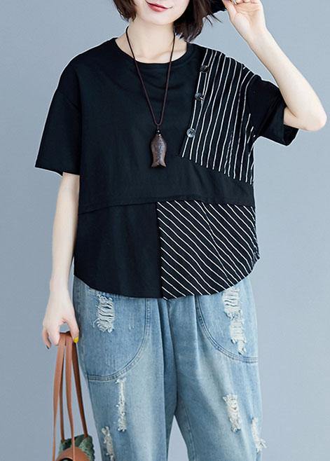 Italian black cotton clothes For Women o neck patchwork loose summer blouses