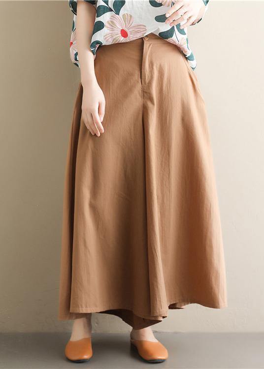 Women's simple retro solid color elastic waist casual khaki wide leg culottes