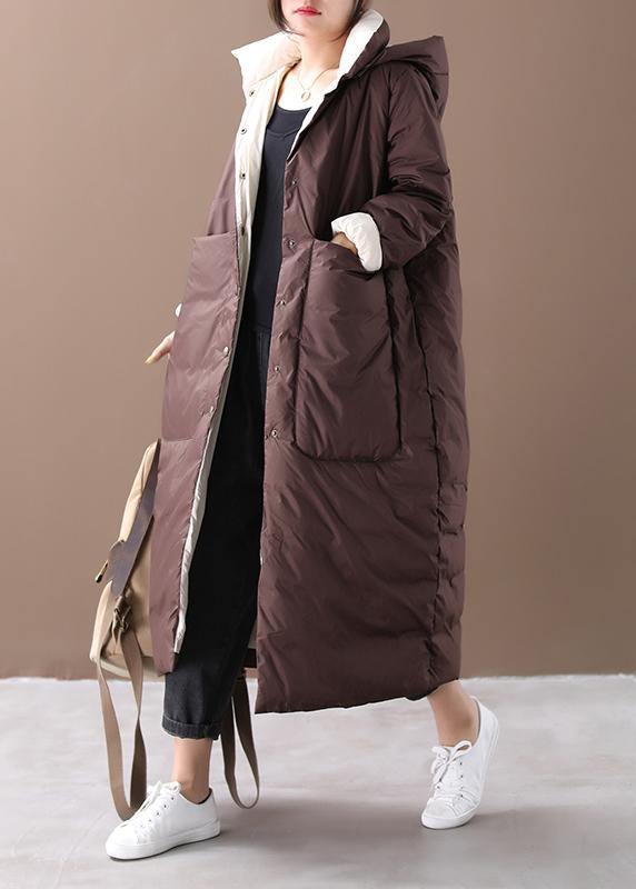 fine chocolate down plus size hooded pockets clothing winter coats