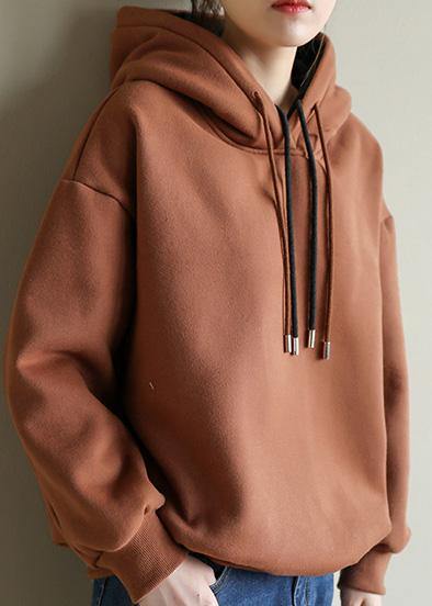 Style chocolate cotton top silhouette wild box Double-layer hooded tops