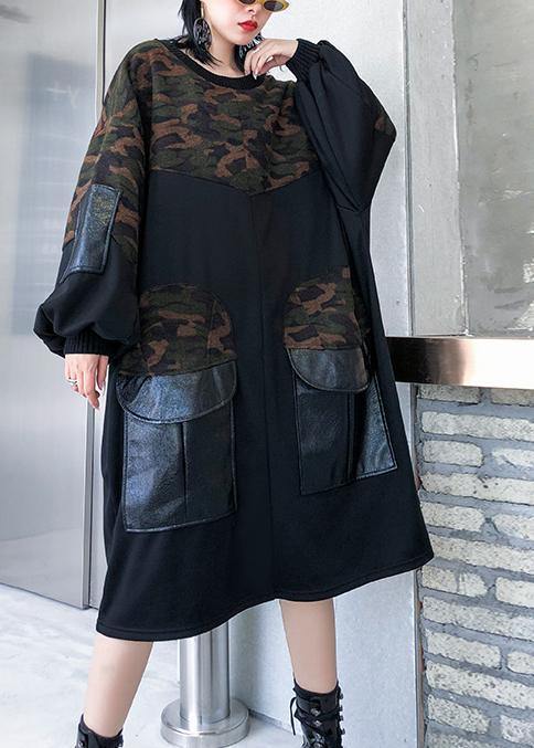 Modern black patchwork camouflage cotton Blouse pockets oversized blouses