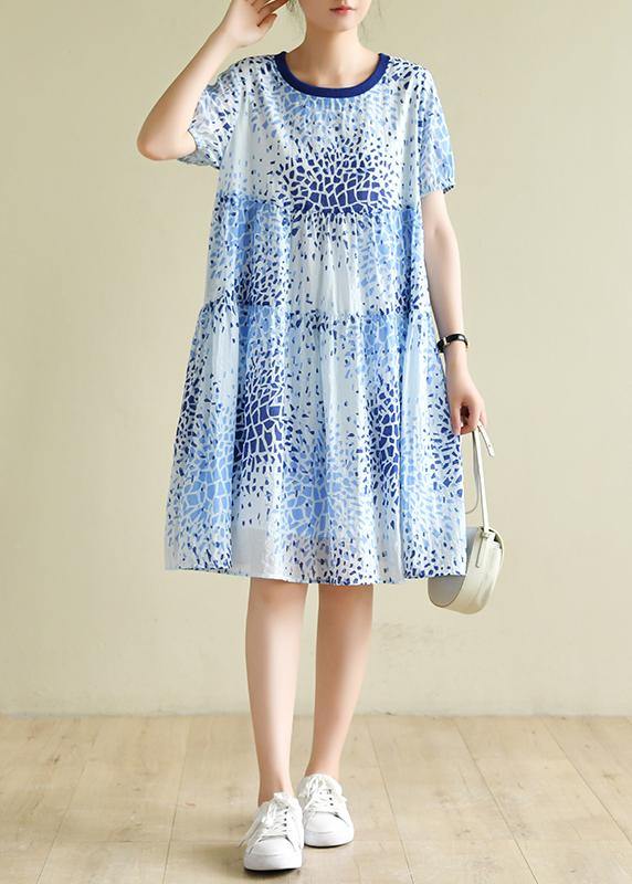 Bohemian o neck Cinched summer Tunics Fashion Ideas blue print Dresses