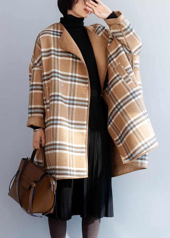 Beautiful khaki plaid Fashion clothes For Women Neckline o neck winter coat