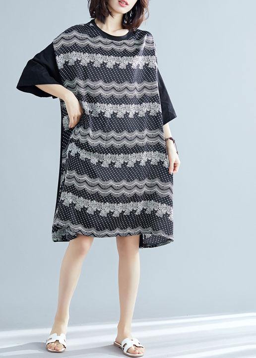100% patchwork cotton clothes For Women Sleeve black prints cotton Dresses summer