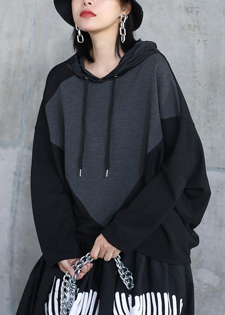 Italian black asymmetric outfit hooded patchwork Midi tops