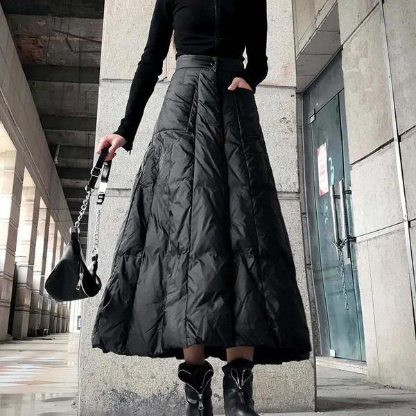 High Waist Skirt Fashion New Women Elastic Waist Black 2021 Winter Pocket Goddess Casual Style Loose Skirt ( Limited Stock)