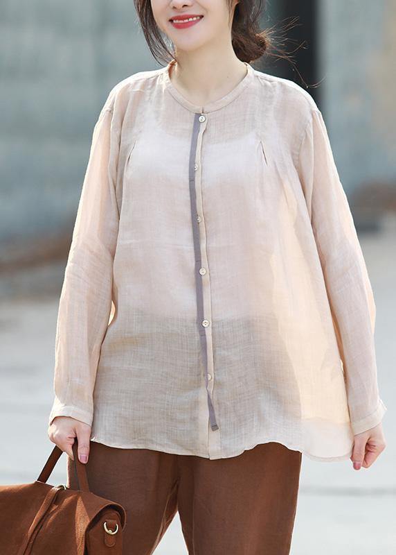 Handmade o neck linen clothes Shirts nude top half sleeve