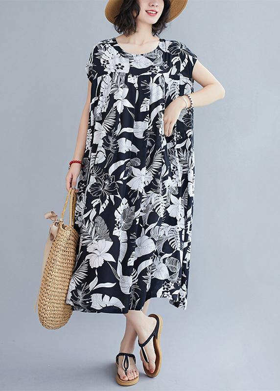 Women o neck pockets summer quilting dresses Runway black print Dress