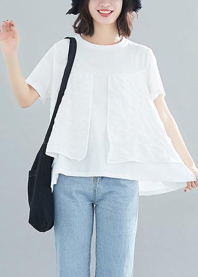 Unique white cotton Casual Tutorials o neck patchwork Knee Summer blouse