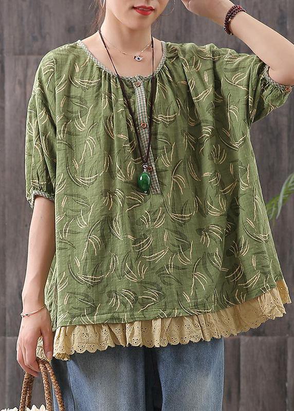 Classy cotton tunic top Boho Loose Print Short Sleeve Blouse