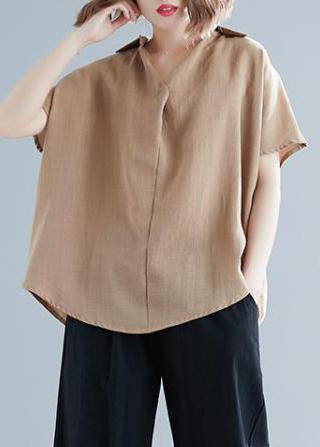 Women v neck Button Down linen shirts women Plus Size Gifts khaki tunic blouses Summer