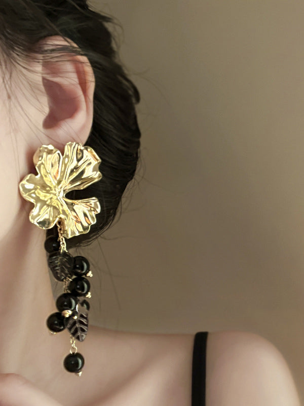 Contrast Color Flower Shape Pleated Drop Earrings Earrings Accessories