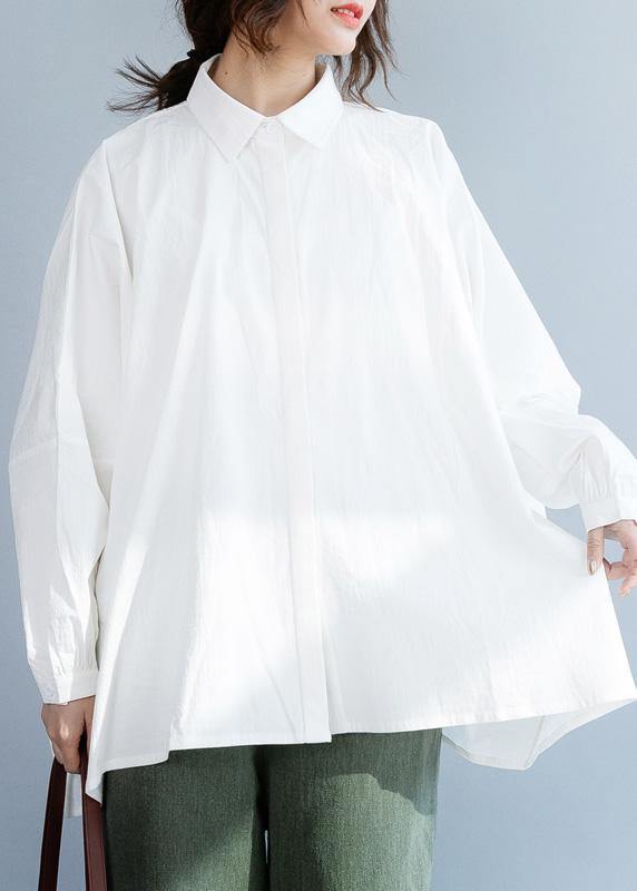 Unique white cotton shirts women loose hem box fall shirts