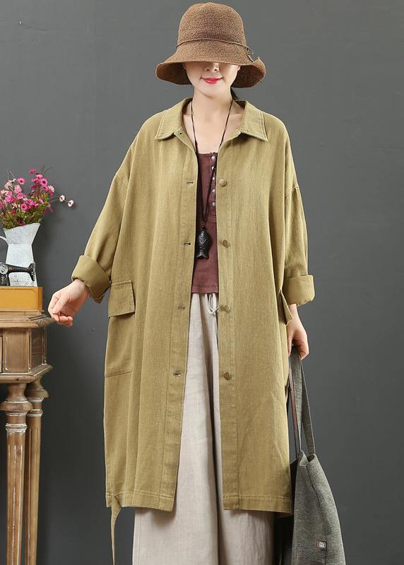 Women Lapel Pockets Fashion Spring Coat Khaki Plus Size Clothing Outwear