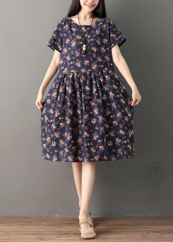 Beautiful print cotton clothes Indian Sewing navy oversized Dresses summer