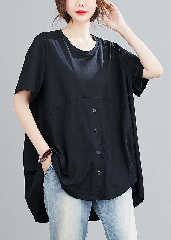 Natural black clothes For Women o neck asymmetric Knee shirts