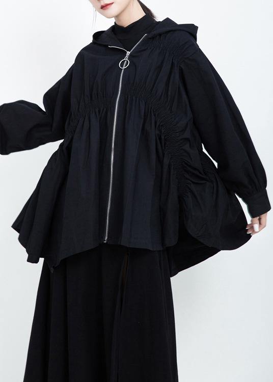 Chic Cinched Plus Size hooded maxi coat black Midi coat