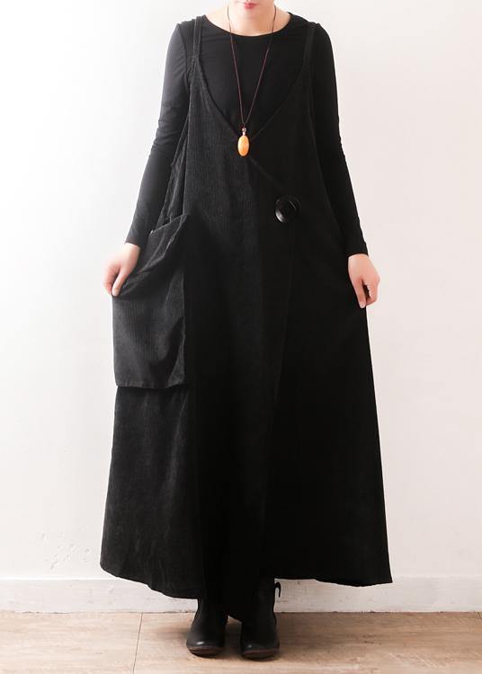 Vivid Large pockets fall dress Photography black Kaftan Dresses