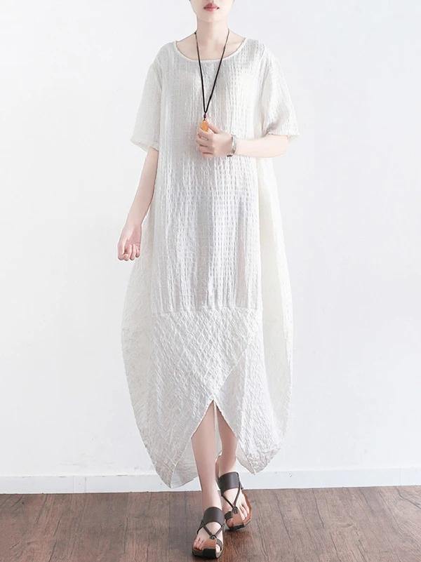 Style o neck asymmetric cotton clothes Shirts white Plus Size Dress summer