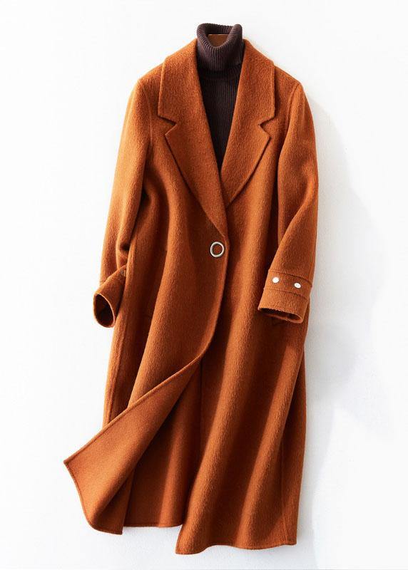 women trendy plus size medium length jackets coat brown lapel collar Woolen Coats