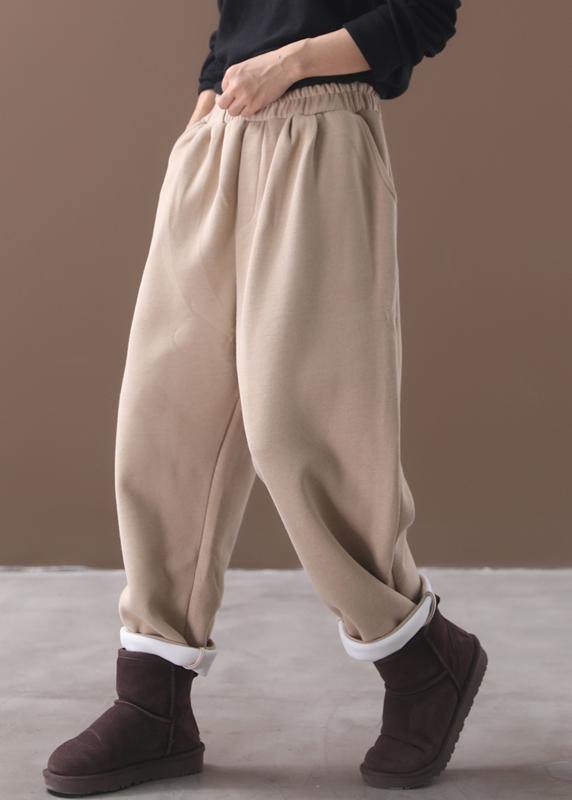 new beige winter casual trousers elastic waist thick harem pants