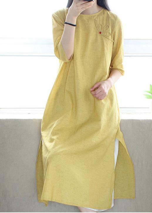 Style O Neck Side Open Dresses Catwalk Yellow Robes Dress