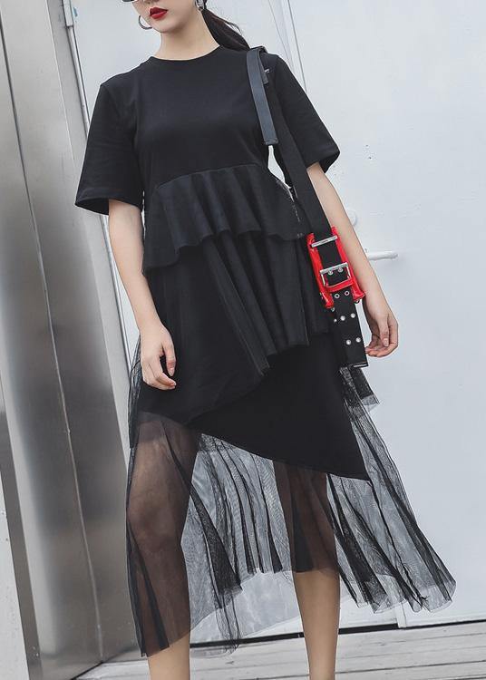 Women black cotton clothes patchwork tulle Maxi summer Dresses