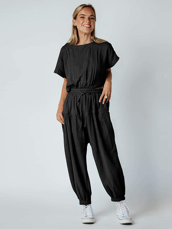 Original Solid Color Loose Pleated Jumpsuits