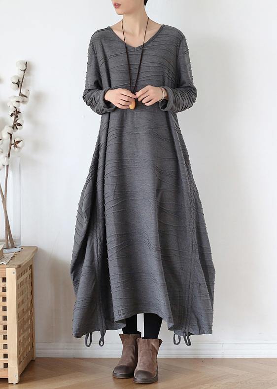 For Work o neck asymmetric Sweater dress outfit gray Funny knitted fall