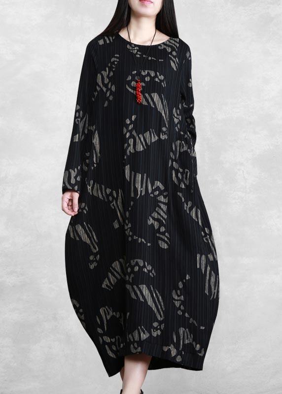 Chic O Neck Spring Tunics Runway Black Print Long Dresses