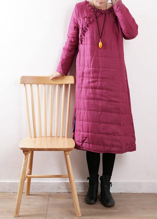 New plus size clothing winter jacket Chinese Button winter coats rose side open casual outfit