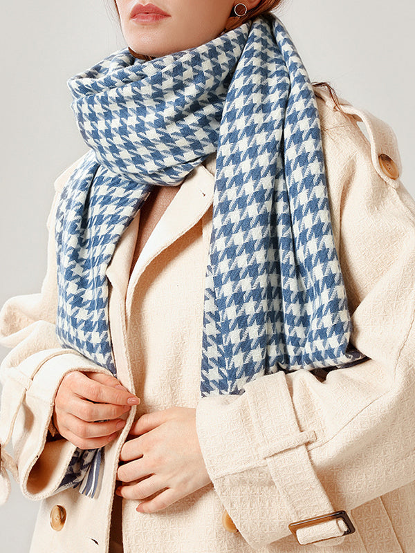 Fringed Houndstooth Keep Warm Shawl&Scarf