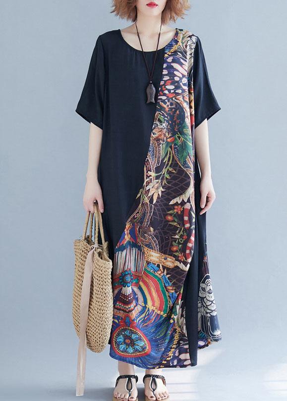 Chic o neck patchwork cotton summer dresses Photography black Robe Dress