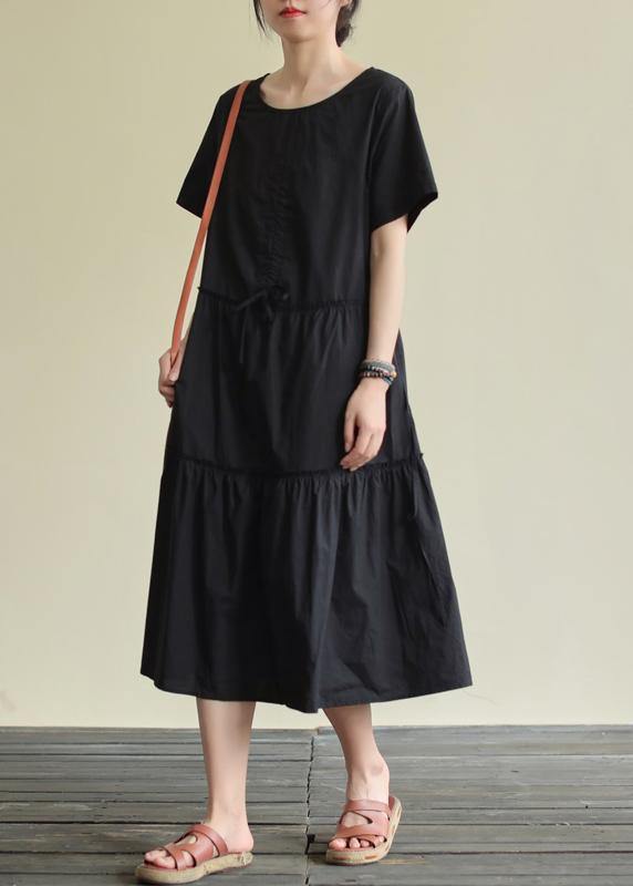 Women o neck drawstring cotton summer clothes For Women Wardrobes black cotton robes Dress