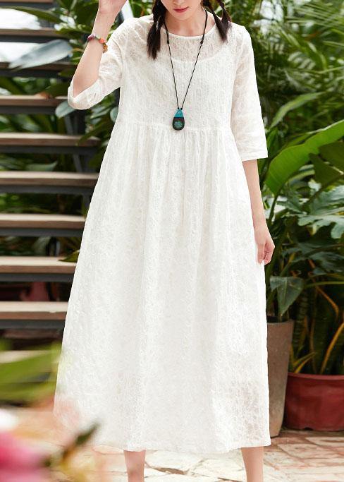 DIY white cotton clothes o neck patchwork Robe summer Dress