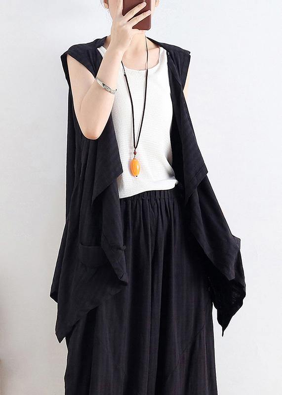 Classy v neck asymmetric linen summer top Neckline black blouse