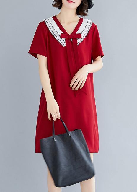 DIY v neck Cotton summer Fashion Ideas red Dress