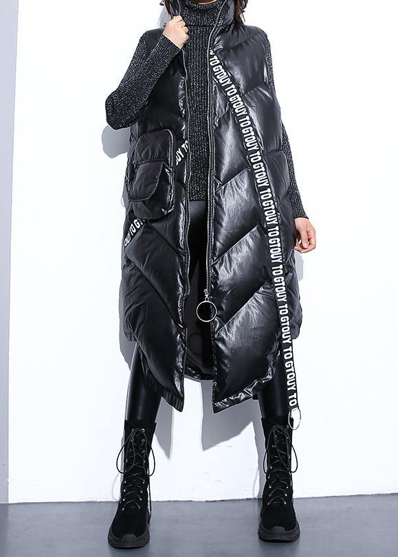 fine black zippered Parkas trendy plus size warm winter coat sleeveless overcoat low high design