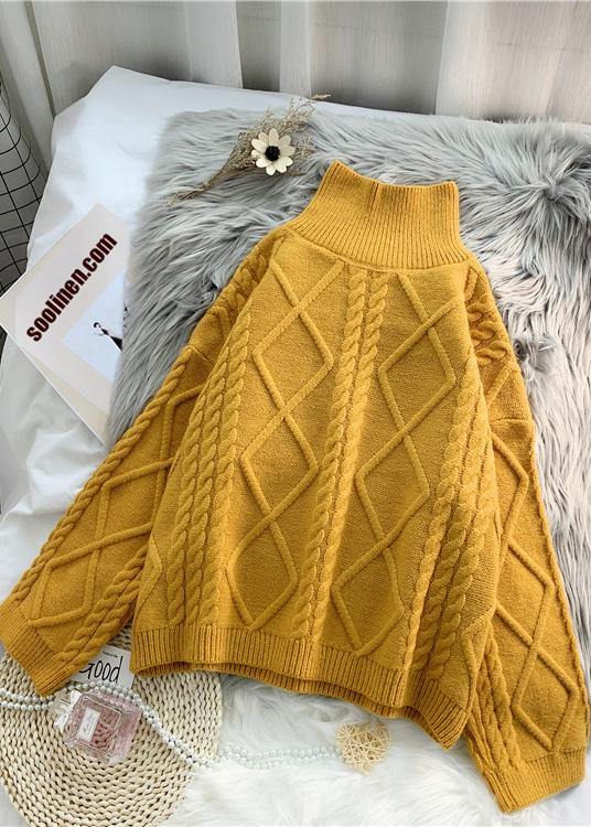 Women yellow crane tops high neck thick fall fashion knitwear